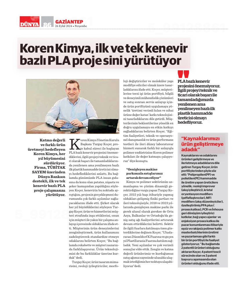 PLA PROJEMİZ İLE İLGİLİ DÜNYA GAZETESİNDE HAKKIMIZDA YAYINLANAN HABER