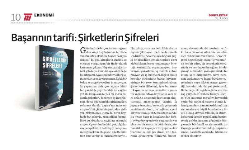 BAŞARININ TARİFİ: ŞİRKETLERİN ŞİFRELERİ